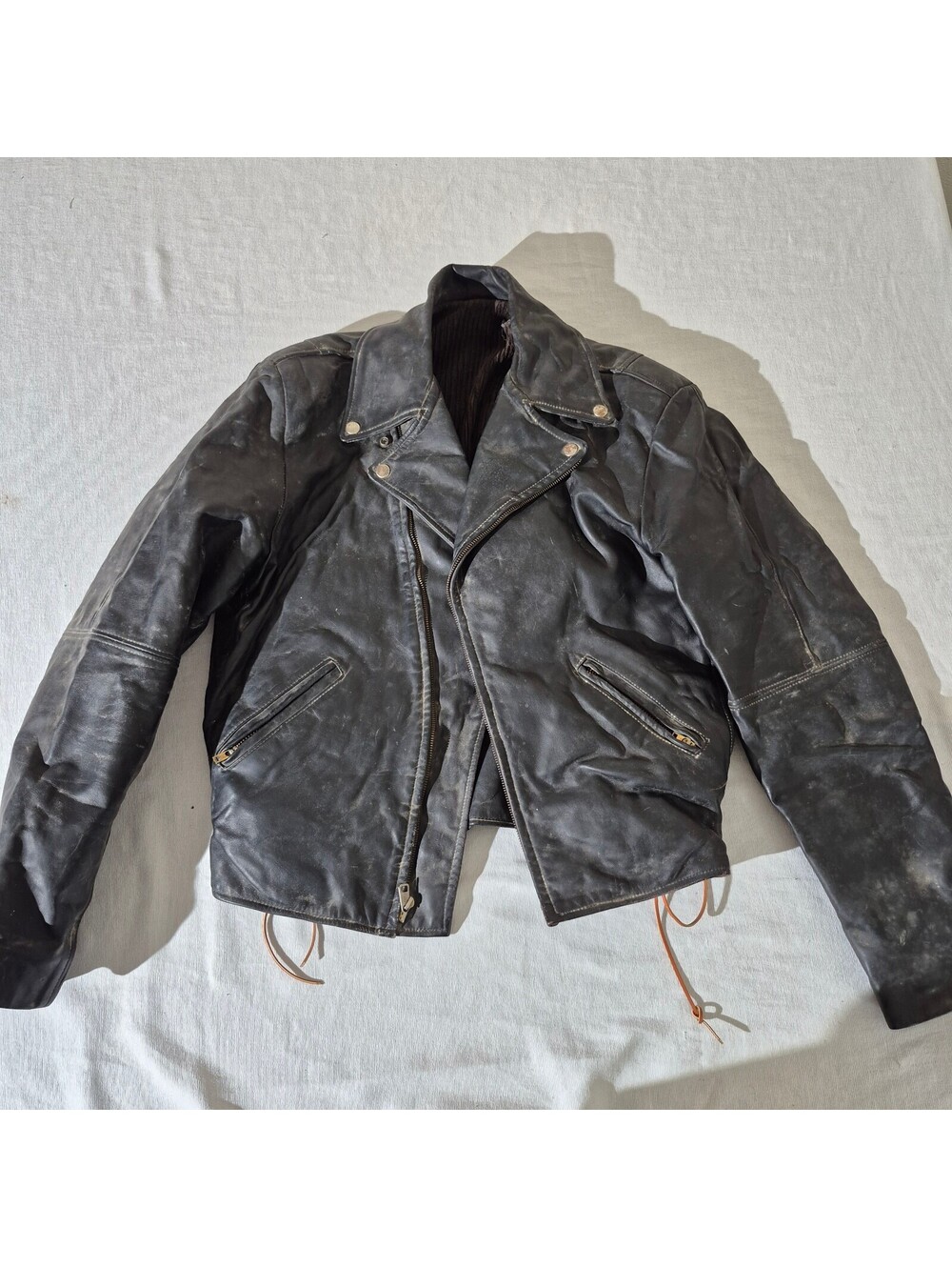 Vintage 70s 80s San Francisco Black Sz 42 Leather Jacket -Heavy Wear/Broken Zip
